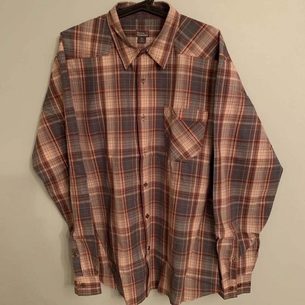 Mens Royal Robbins Long Sleeve Button Down Plaid Shirt Size Xl